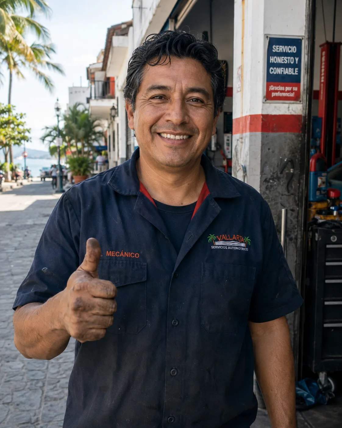 Mecánico en Puerto Vallarta atendiendo un cliente